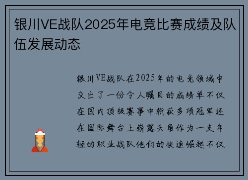银川VE战队2025年电竞比赛成绩及队伍发展动态
